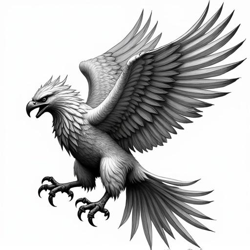 Mighty griffin depicted in side view with claws extended. Designed in stroke style with a monochrome color scheme.
