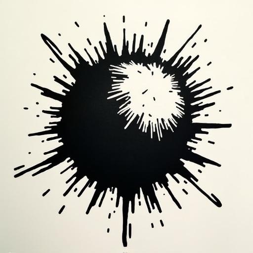 Stencil art depicting a meteor impact. Rough round base with angular extensions resembles an explosion or crater edge.