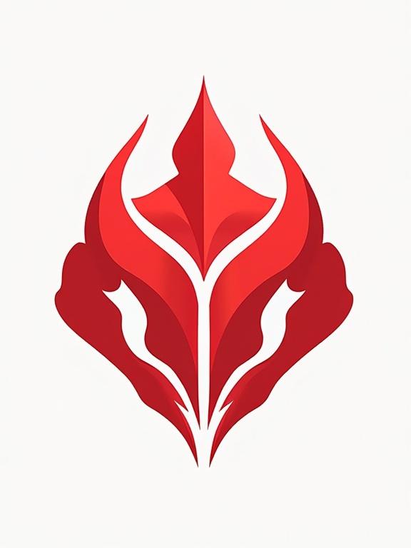 A red logo symbol depicting strength. It has a fantasy theme. The design features clean lines. The background is blank.