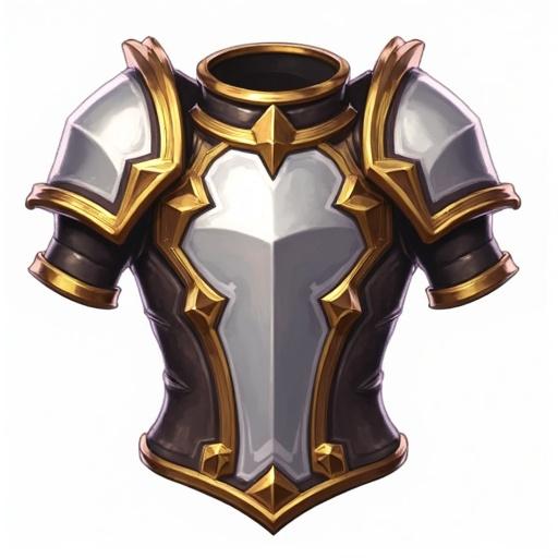 Icon of a rare breastplate with silver and white colors. It has gold, brown, and black accents. Design inspired by World of Warcraft. Image size is 48 x 48 pixels with a transparent background.