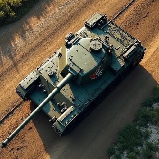 Top down view of an M1 tank facing south vertically.