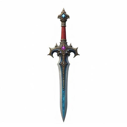 Photorealistic fantasy-inspired game asset. Isolated weapon on transparent white background. No shadows. A fantasy Elvin dagger with detailed patterns. No gems, neutral lighting. Rendered in game-ready quality with a crisp depth of field.