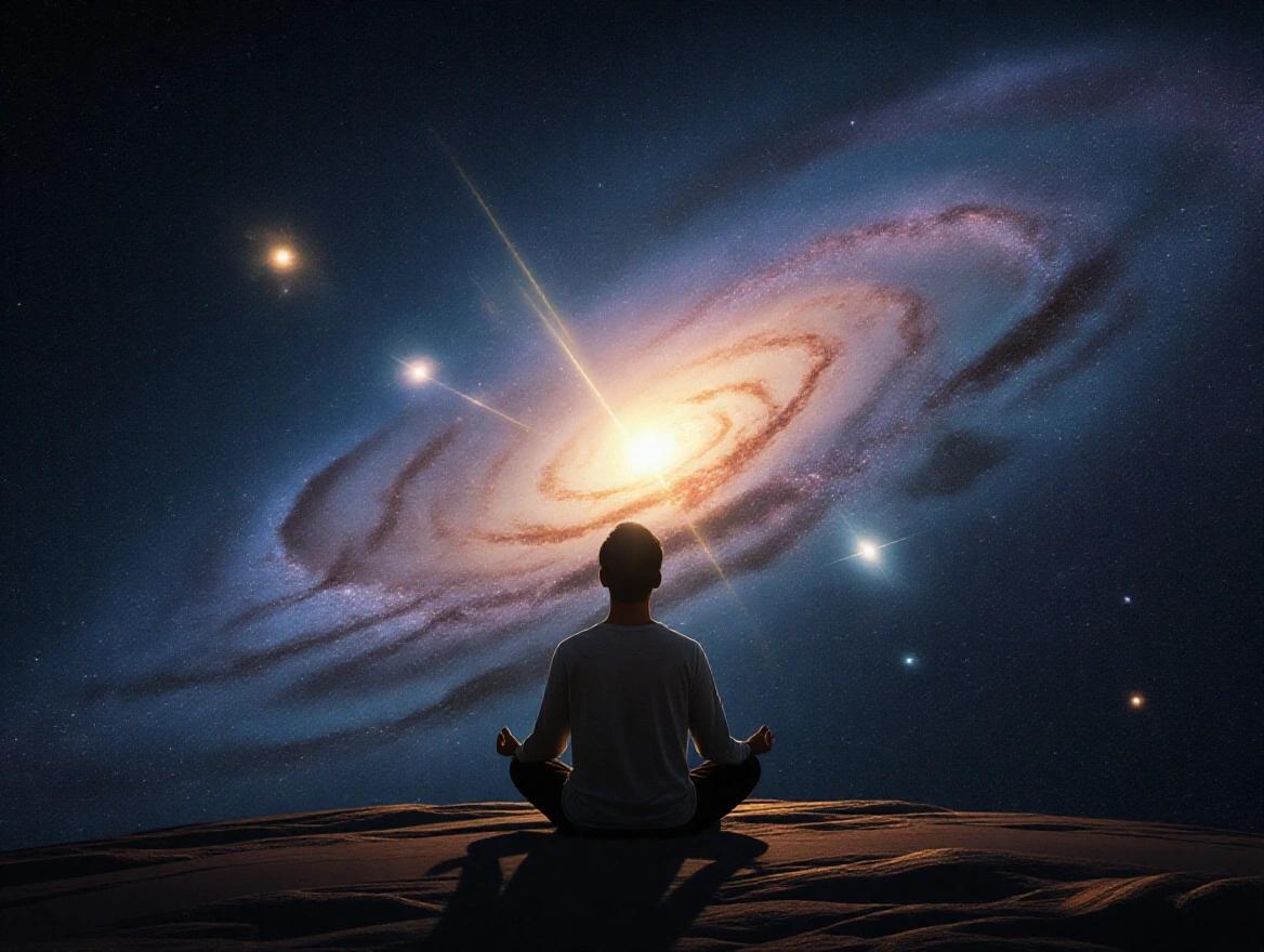 A being of light meditating in the midst of the universe.