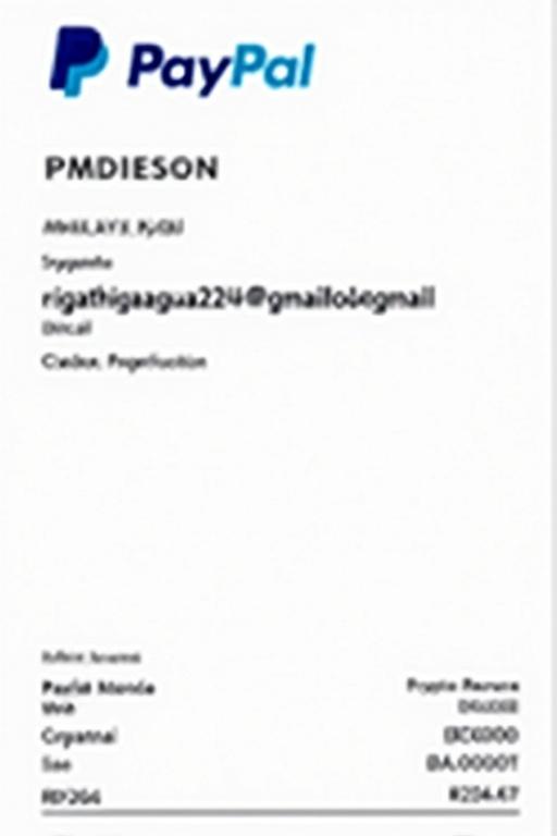 Document displays payment proof from PayPal. Payment details shown. Brand layout features clear transaction information. Amount indicated is R264.