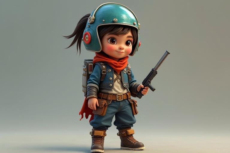 2D concept art of a space pirate kid wearing a futuristic outfit. The kid is 8 years old and has a playful personality. The character is styled in a Disney Pixar manner with vibrant colors and a cheerful expression.