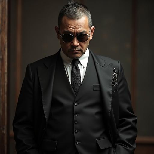 A Japanese Yakuza man dressed in an expensive suit appears realistic and stylish.