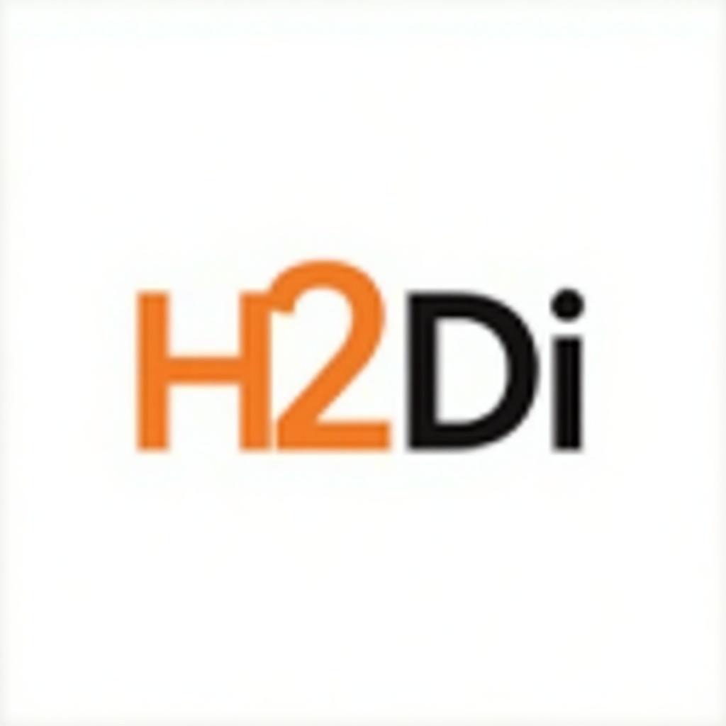 This image features a modern text-only logo for 'H2Di', designed with a color palette of orange and black against a white background. The style is minimalist, creating a striking and elegant look akin to high-end fashion branding, similar to what is seen with brands like Burberry. The logo's text is the focal point, clearly showcasing the brand name. The design aims for clarity and impact, perfect for contemporary branding. Overall, it evokes a sense of sophistication and modernity suitable for various applications.