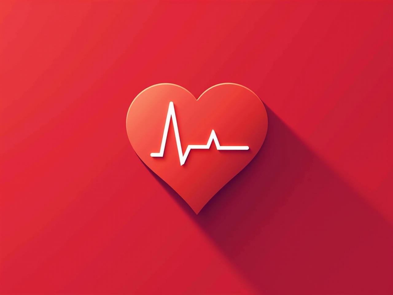 A minimalist logo that prominently features a heart shape as the main element. Integrated into the heart is a clean and sharp silhouette of an EKG line that flows seamlessly. The design maintains simplicity and professionalism with its modern and smooth lines, ensuring a balanced composition. Utilizing vibrant yet subtle colors, shades of red are used for the heart while the EKG line is depicted in white or black. This logo showcases a flat design style, making it suitable for both digital and print applications.