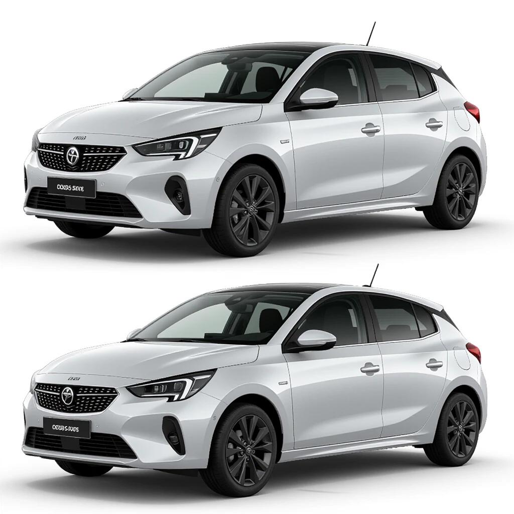 Car Corsa Hatch with 4 doors featuring black windows, LED headlights, and a sunroof.