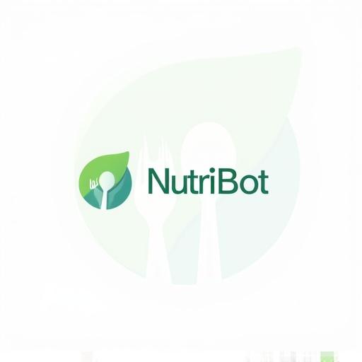 Logo design for NutriBot, modern AI-based nutrition platform. Features abstract elements like a stylized leaf and minimalist touches. Clean, modern, and elegant style. Harmonious color palette: green, soft blue, and white. Professional typography. Trustworthy and digital-health focused design.