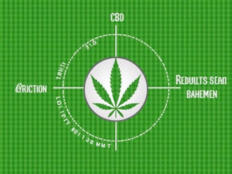 CBD effects and side effects related to its use. Features a cannabis leaf at the center of the image with a grid background.