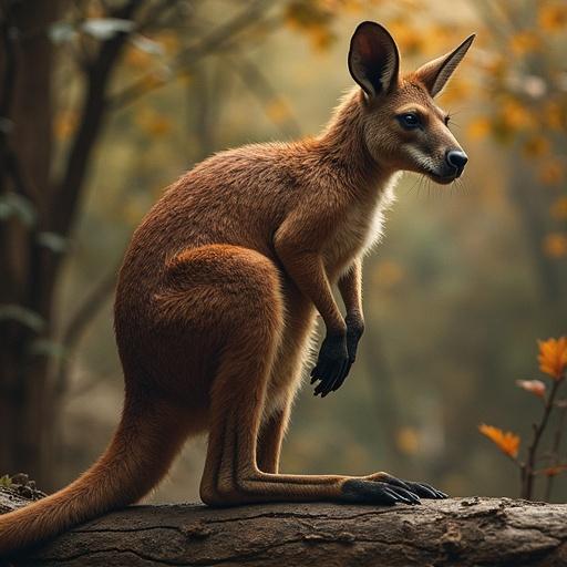 Medievalism art style grizzled tree-kangaroo with dark-brown brown and light-brown color palette.