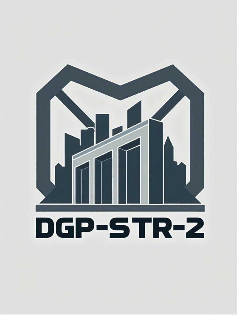 Logo design for a team in the BIM sector. Focus on concrete and steel work. Name is DGP-STR-2. Simplistic and modern style with geometric elements.