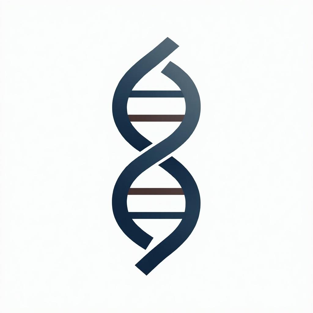 Simple logo design featuring a DNA double helix intertwined with a toga. The design uses a dark blue color for the helix and light brown for the toga details. Emphasis on a clean and modern aesthetic suitable for educational or healthcare branding.