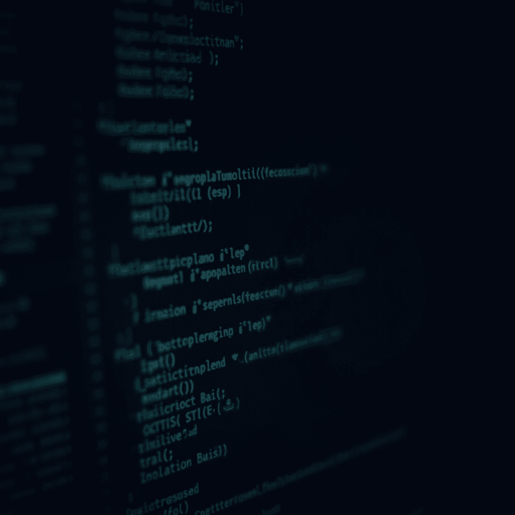 Close-up of a computer screen displaying lines of programming code in a dark environment.