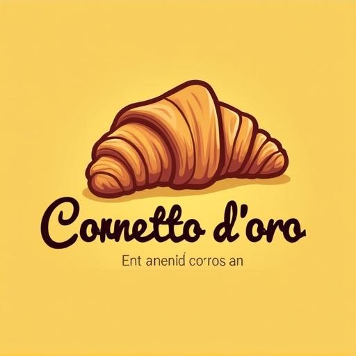 Logo with a croissant on top and the phrase 'Cornetto d'oro' underneath. Round yellow background included.
