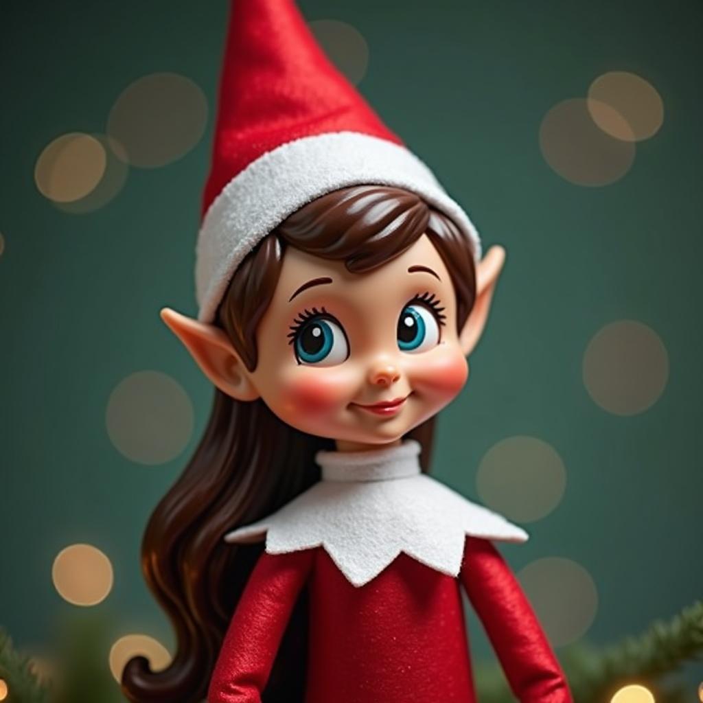 A girl elf on the shelf iPhone background image with red and white attire. Features a playful pose and a festive theme. Suitable for holiday decoration.