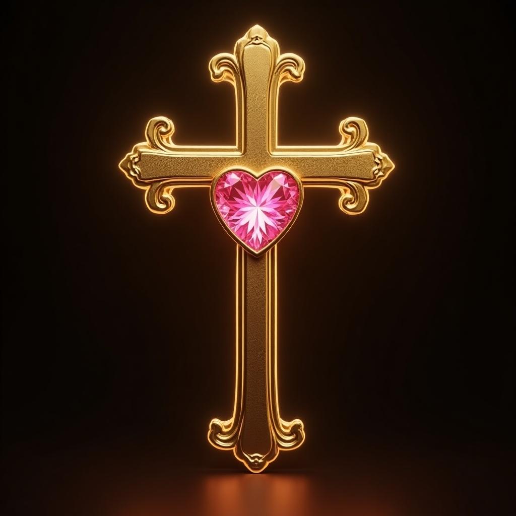 Gold cross design with a heart in the center featuring a sparkling birthstone nestled inside