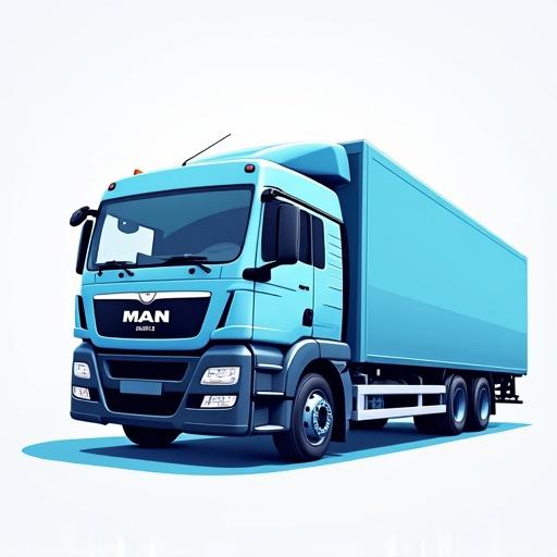 Commercial vehicle illustration featuring a MAN truck in cartoon style with three shades of blue and no background.