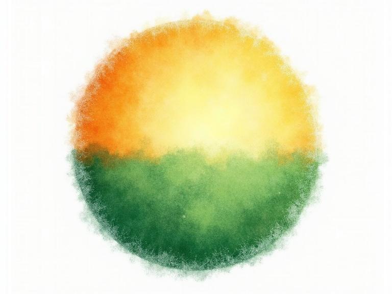 Frosty circle with a white background. The upper half is yellow-orange and the lower half is green.