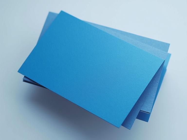 Business card size dimensions are 8.6 cm by 5.5 cm. The design features a beautiful gradient blue face with no back.