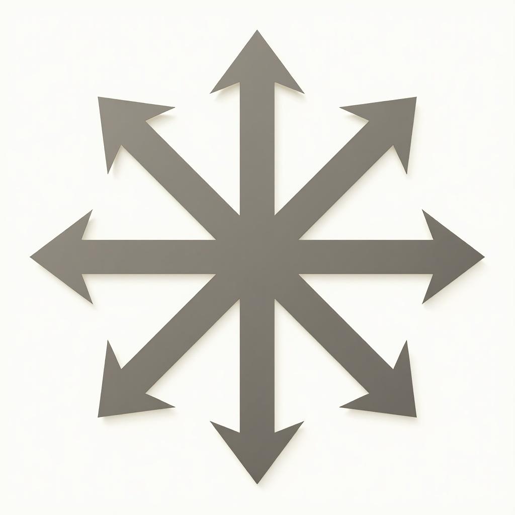 A graphic of six arrows overlapping to form a striking design. The arrows point outwards in multiple directions. The background is light.