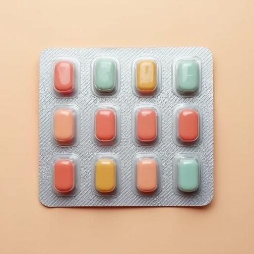Highly realistic blister pack of tablets arranged in two columns of five pills. Each pill represents different platforms. Pills enclosed in glossy shells on silver aluminum foil background. Soft ambient lighting with neutral beige backdrop.