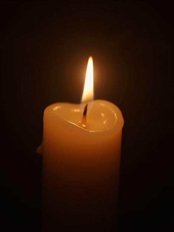 Close-up shot of a lit candle in a dark setting. The flame symbolizes light of gratitude or divine presence. Highly detailed with a warm glow.