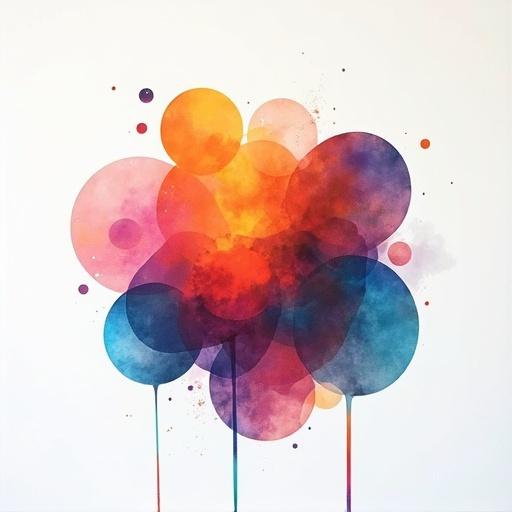 Illustration with colorful shapes on a white background. Center filled with overlapping circular shapes. White inner border of the canvas.