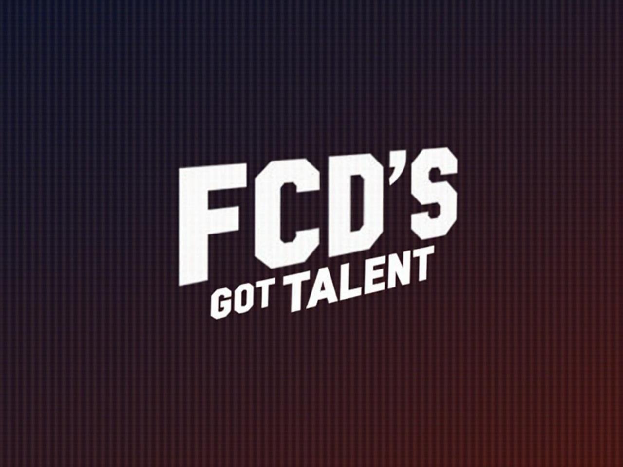 This image features a bold, modern typographic design saying 'FCD'S GOT TALENT'. The text is prominent against a dark, gradient background that transitions from blue to orange. The graphic seems suitable for a talent show or entertainment event, emphasizing creativity and performance. The clean font style conveys professionalism. It's designed to attract attention and represent a lively atmosphere of talent and expression.