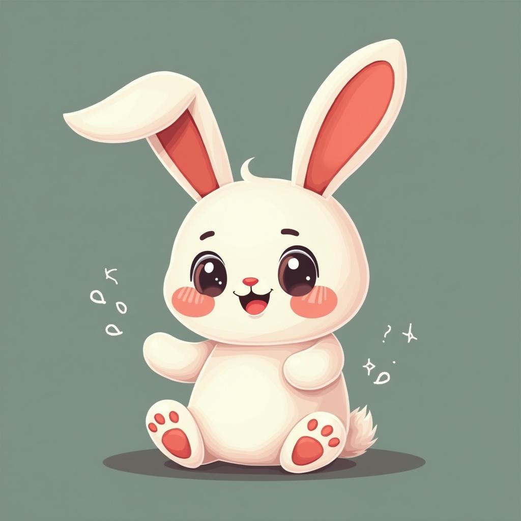 Create a cute rabbit character for a memecoin. The rabbit should be smiley and friendly. The character has large eyes and pink ears. It has a round body, and it sits with paws open.