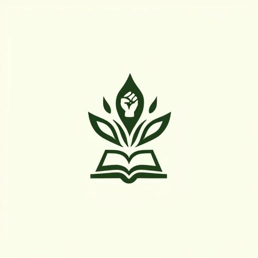 Modern minimalist election campaign logo featuring olive branch roots open book raised fist. Clean layout in earthy colors green white black. Arabic calligraphy for campaign name integrated. Bold grounded design reflects hope empowerment cultural authenticity.