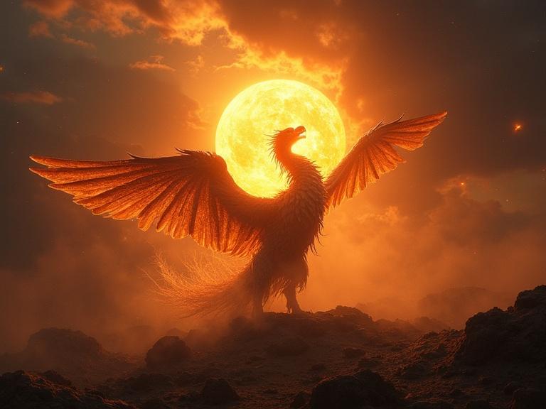 Creatures rising from the shadows merging with the light of a dying sun.