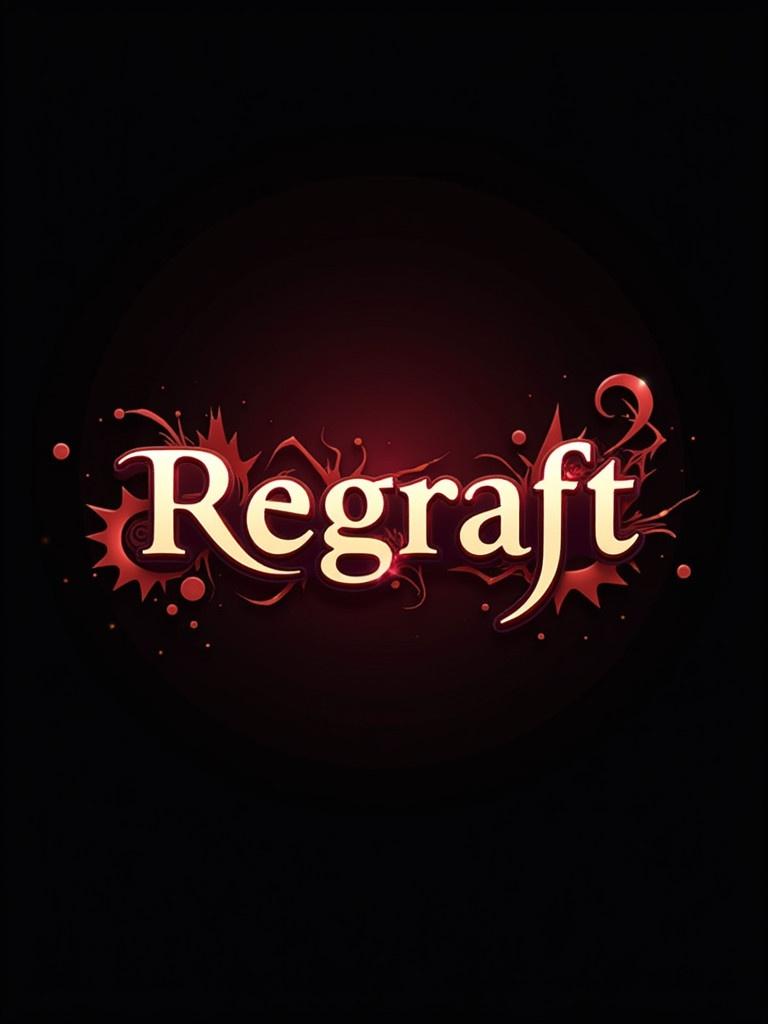 Dynamic logo design featuring the word 'Regraft' in gothic-style font. Background shows a gradient from black to deep red. Includes abstract shapes and glowing accents. Design is professional and artistic.