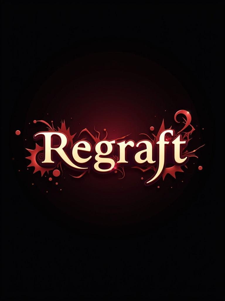 Dynamic logo design featuring the word 'Regraft' in gothic-style font. Background shows a gradient from black to deep red. Includes abstract shapes and glowing accents. Design is professional and artistic.