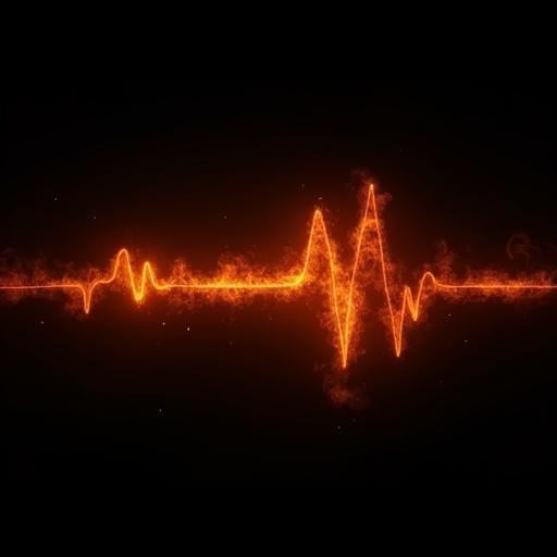 A pure black background displays a rhythmic pulsing orange line that resembles a heartbeat. The line behaves like embers glowing and dimming in sync with heartbeat sounds.