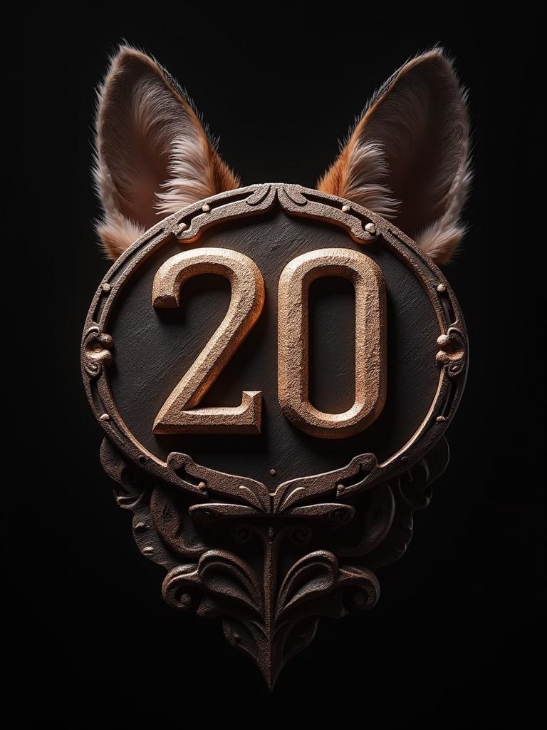 Stylized logo featuring the number '21' with fox ears design. Dramatic lighting creates a powerful visual effect. Contrast and details emphasize the artistic elements. Mainly black and brown tones dominate the logo's color scheme.