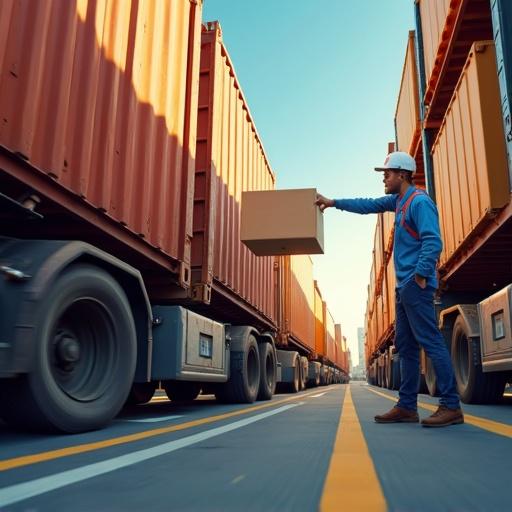 Storyboard depicts a vendor delivering a package. Scene shows a man interacting with containers. Train context establishes arrival at company inventory.