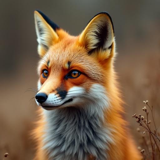 A close-up image of a fox in a natural setting. The fox has vivid orange fur with distinct facial markings. The background is softly blurred to highlight the fox.