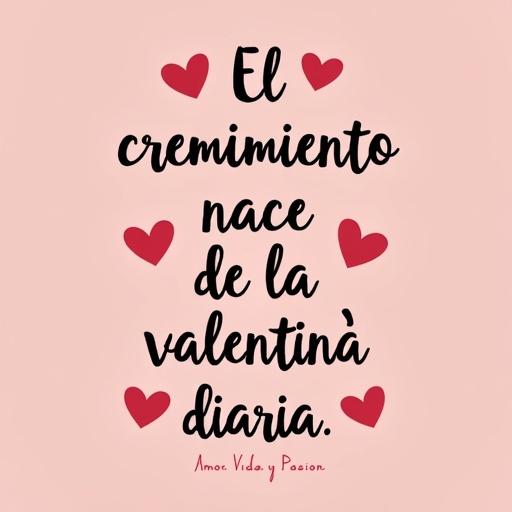 Text displays a quote on a pink background. Quote states growth emerges from daily bravery. Design incorporates hearts and a stylish font.