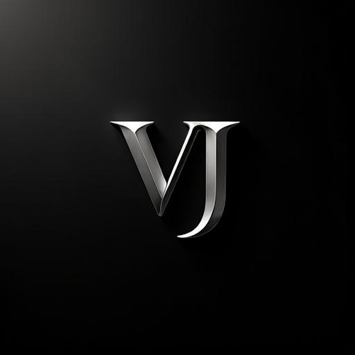 Sleek minimalist VJ monogram logo. Clean modern typography in metallic silver on matte black. Designed for luxury streetwear. High-contrast lighting with sharp refined appearance.