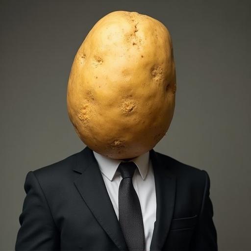 Person with potato head dressed in suit