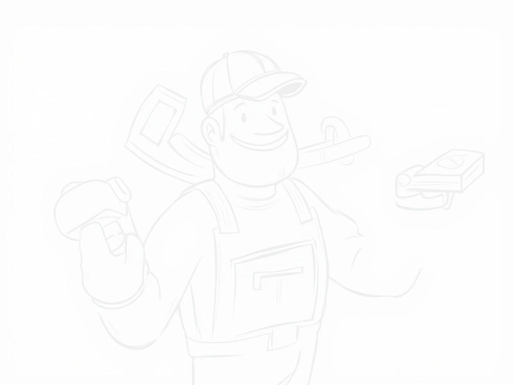 Funny black and white cartoon of a cheerful carpenter. The carpenter wears a cap and overalls with a light blue shirt. He has a pencil behind his ear. In one hand, he holds a piece of wood and saw. The other hand gives a thumbs-up. A hammer is tucked in his tool belt. The illustration captures the readiness of a hardworking carpenter.