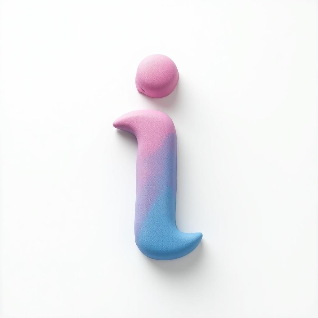 Logo animation creation featuring letter '(i)'. Plain white background suggestions of openness. Textured glossy letter design mimicking a neutral gender human body. Gradient color scheme from pink to blue. Strategic shadows highlight texture and lifelike quality.