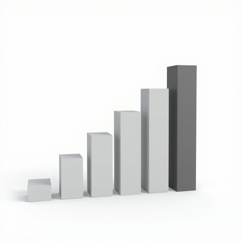 Bar chart displays the decrease in the use of money with increasing bar heights representing data values.