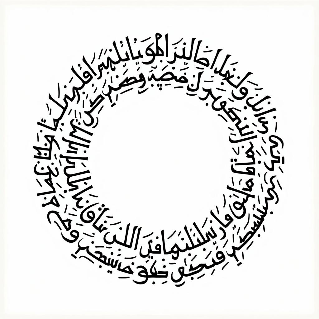 Handwritten Arabic calligraphy creates a circular format. Names are seamlessly integrated within the design.