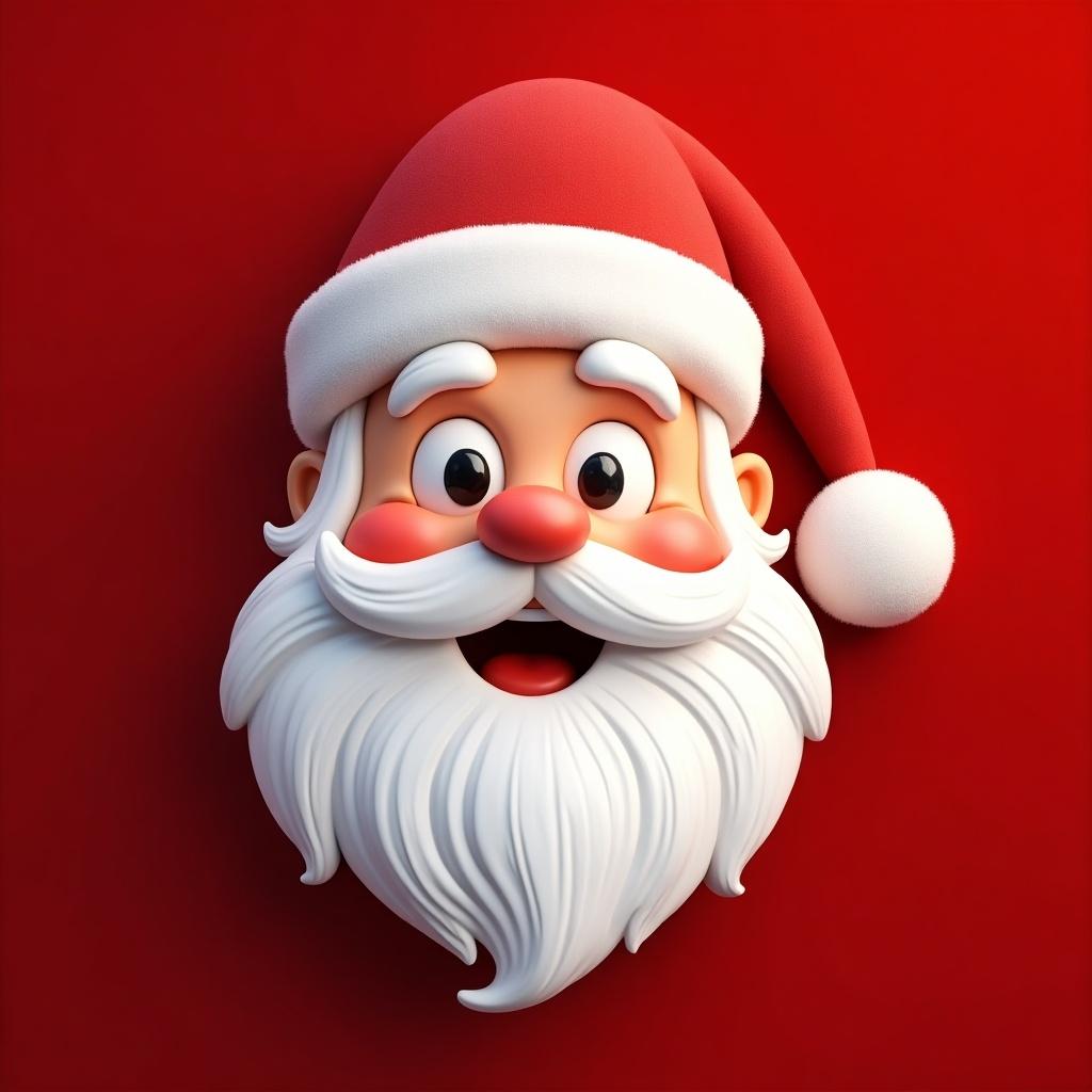 Image features a happy Santa Claus against a vibrant red background. Santa has a white beard and a classic red hat. Cheerful expression conveys holiday spirit.