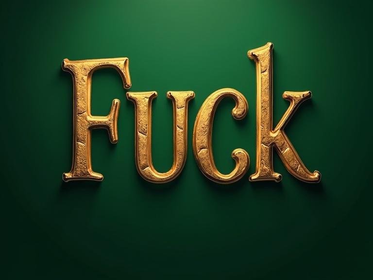 Gold ornate capital letters on green background