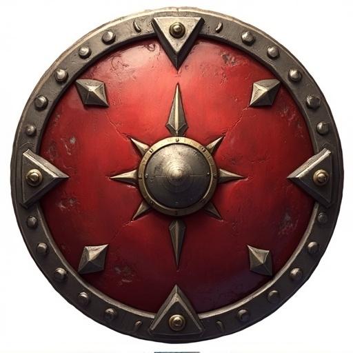 Icon for a card game featuring a round fighter shield. Style influenced by World of Warcraft. Size 48x48 pixels with a transparent background.