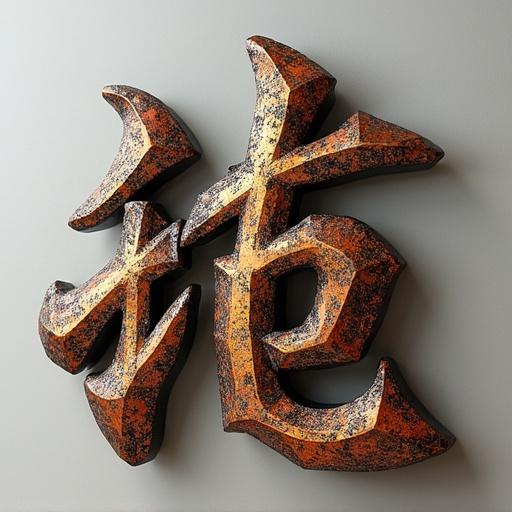 Stereoscopic metal Chinese characters displayed on a neutral background.